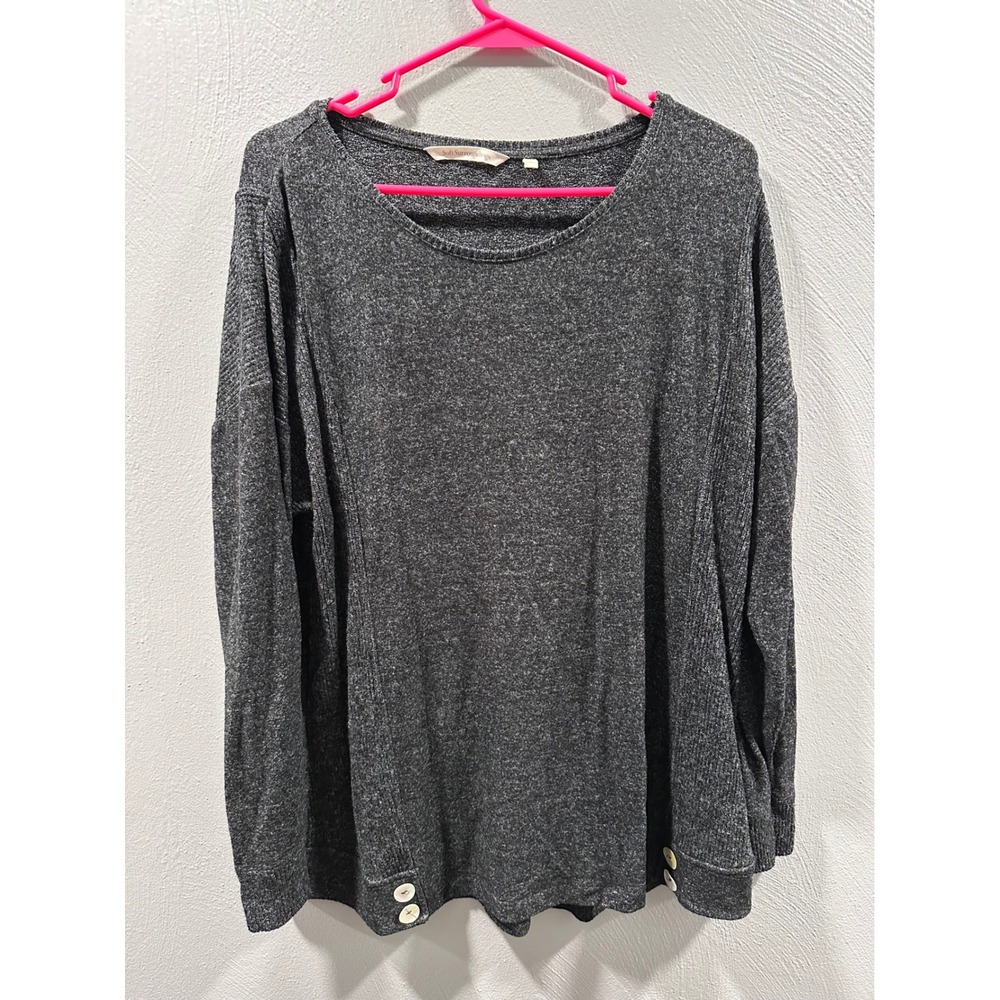 Soft Surroundings Womens XL Gray Heathered Knit Button Hem Long Sleeve Top 2FL84